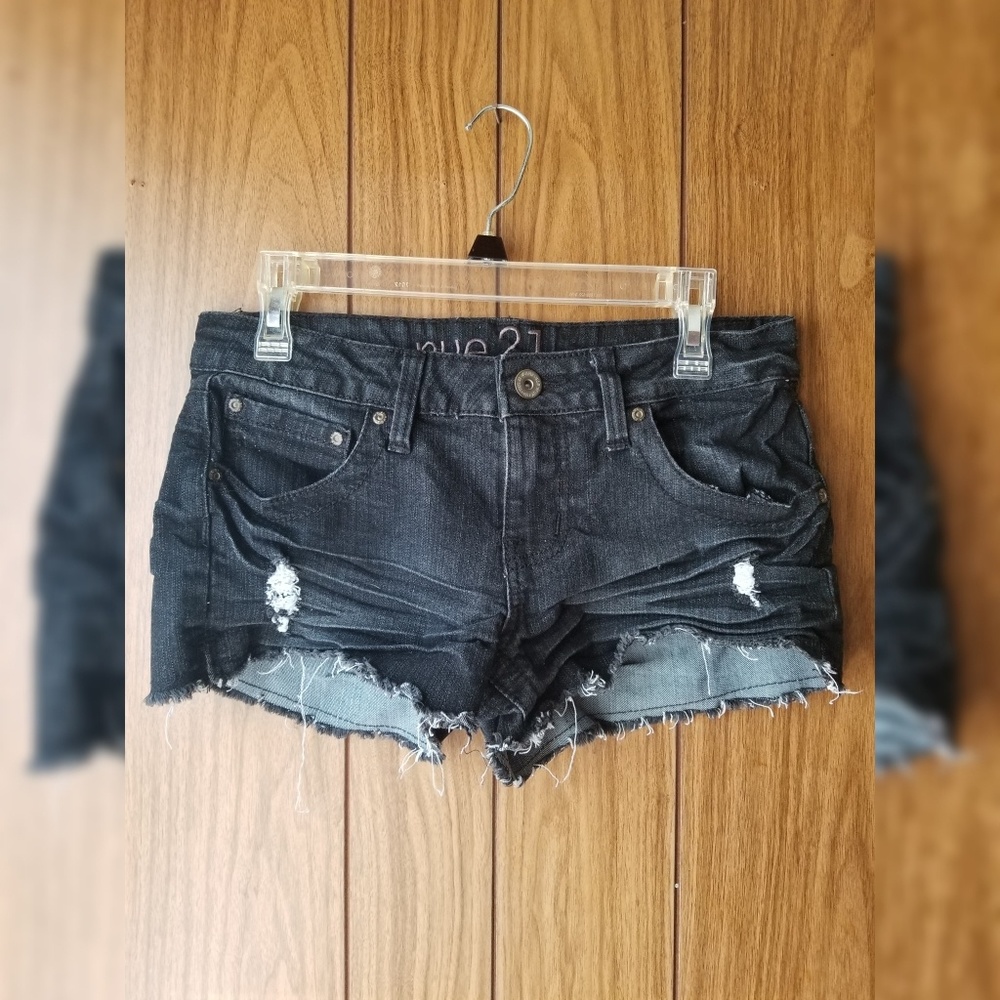 Rue 21 Black Distressed Denim Shorts